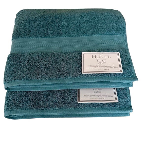Hotel Collection Teal Cotton Bath Towels Set of 2 NEW WITH TAGS - Picture 3 of 6